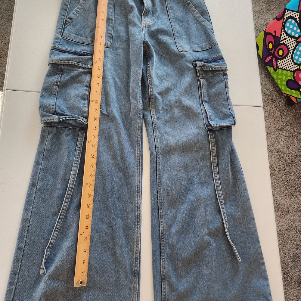 Denim Wide Leg Cargo Jeans